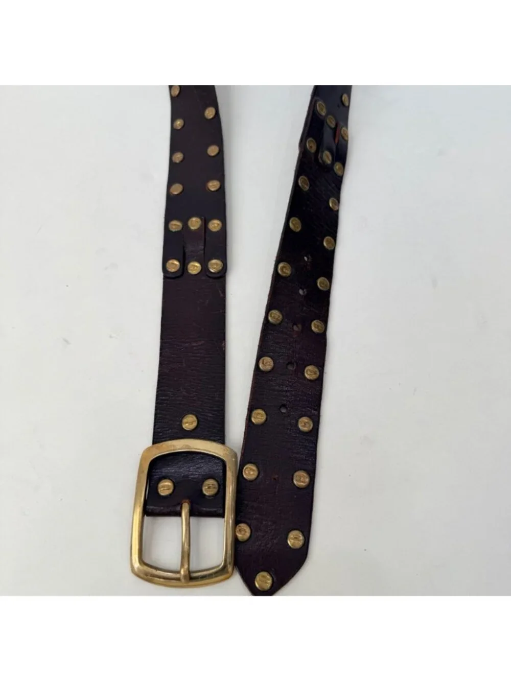 Linea Pelle vintage Studded Leather Belt Brown Brass Western Distressed Size M